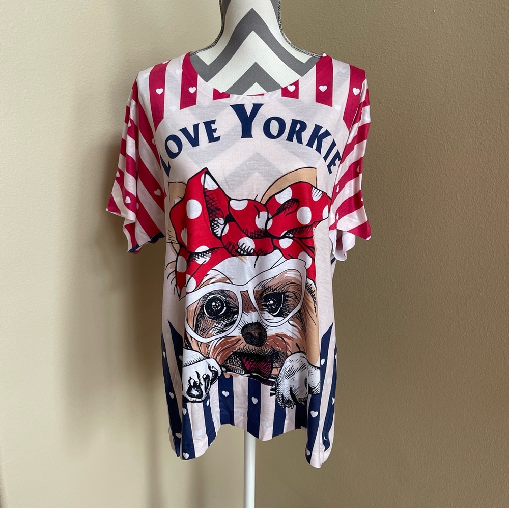American Apparel - Love Yorkie Graphic Tee - Red and White - Size: Medium